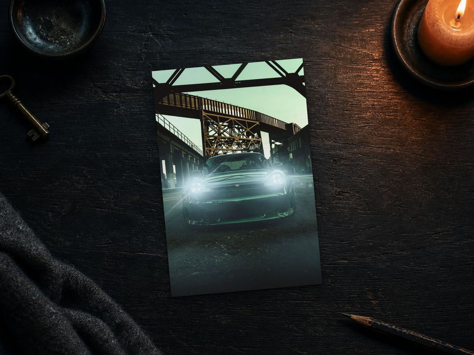 Sports Car Under Steel Bridge Printable